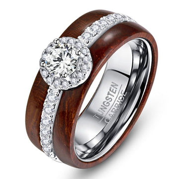 Luxury Nature-inspired wooden Ring with Sparkling Zircon