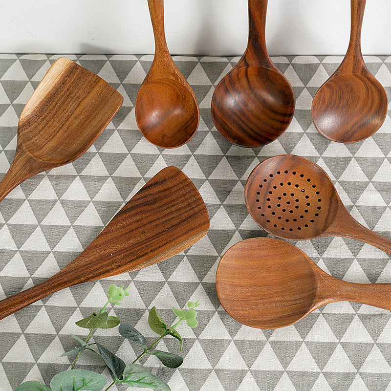 Eco-Friendly  7-Piece Natural Wood Kitchen Utensil Spoons & Spatulas Set