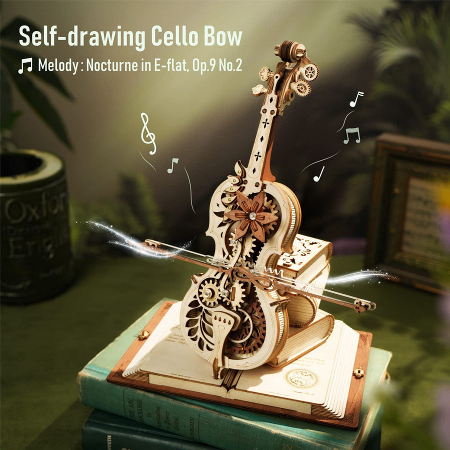 Magic Cello 3D Wooden Music Box Puzzle – Mechanical Moving Stem Toy for Kids & Adults