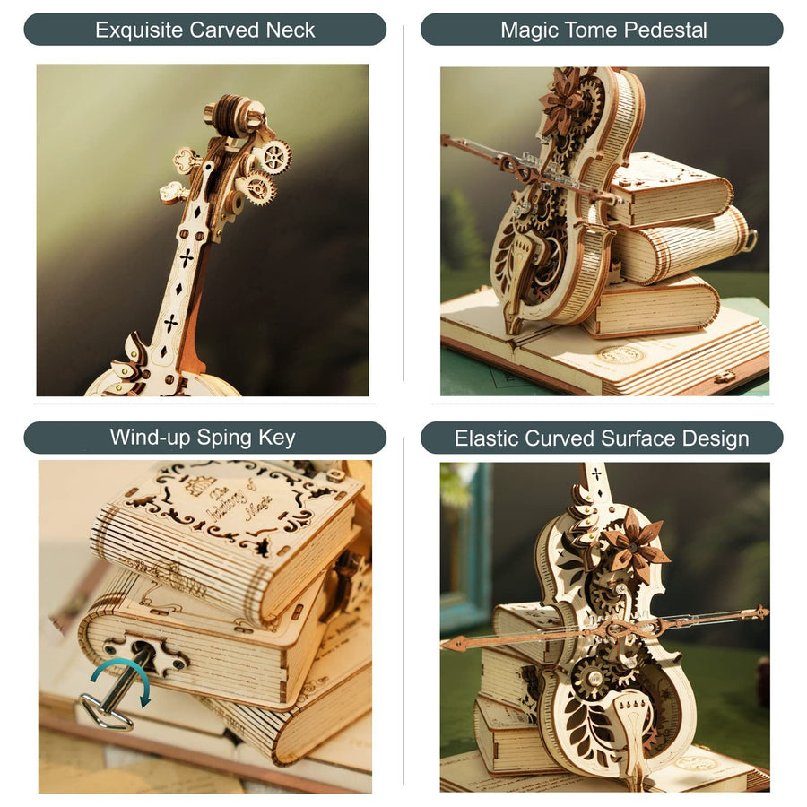 Magic Cello 3D Wooden Music Box Puzzle – Mechanical Moving Stem Toy for Kids & Adults