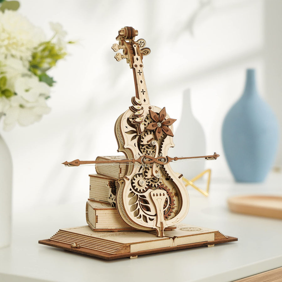 Magic Cello 3D Wooden Music Box Puzzle – Mechanical Moving Stem Toy for Kids & Adults
