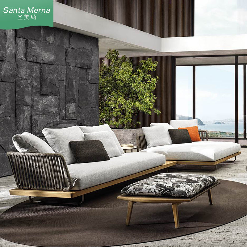 Sunrett Teak Sofa – Eco-Friendly Rattan & Bamboo Nordic Sofa with Weather Protection