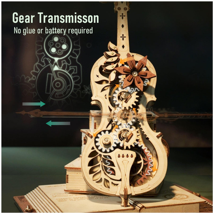 Magic Cello 3D Wooden Music Box Puzzle – Mechanical Moving Stem Toy for Kids & Adults