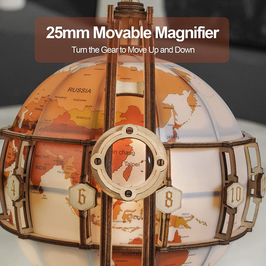 3D Luminous Wooden Globe Model Kit – Eco-Friendly 180-Piece Rotating World Globe Lamp with USB Power