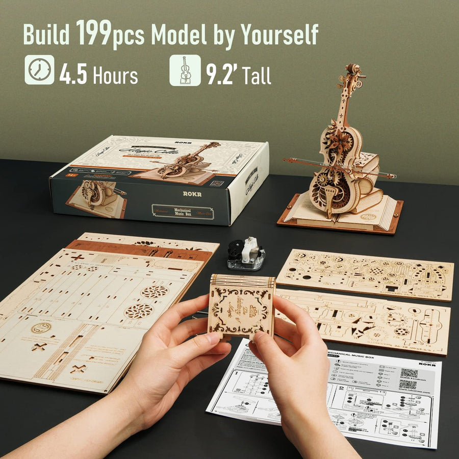 Magic Cello 3D Wooden Music Box Puzzle – Mechanical Moving Stem Toy for Kids & Adults