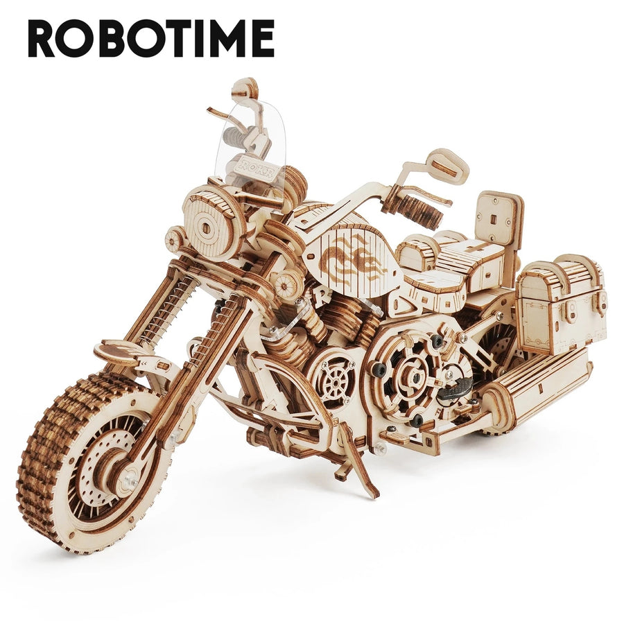DIY Wooden Cruiser Motorcycle Model Kit – 420 Pcs Building Block Set for Kids & Adults