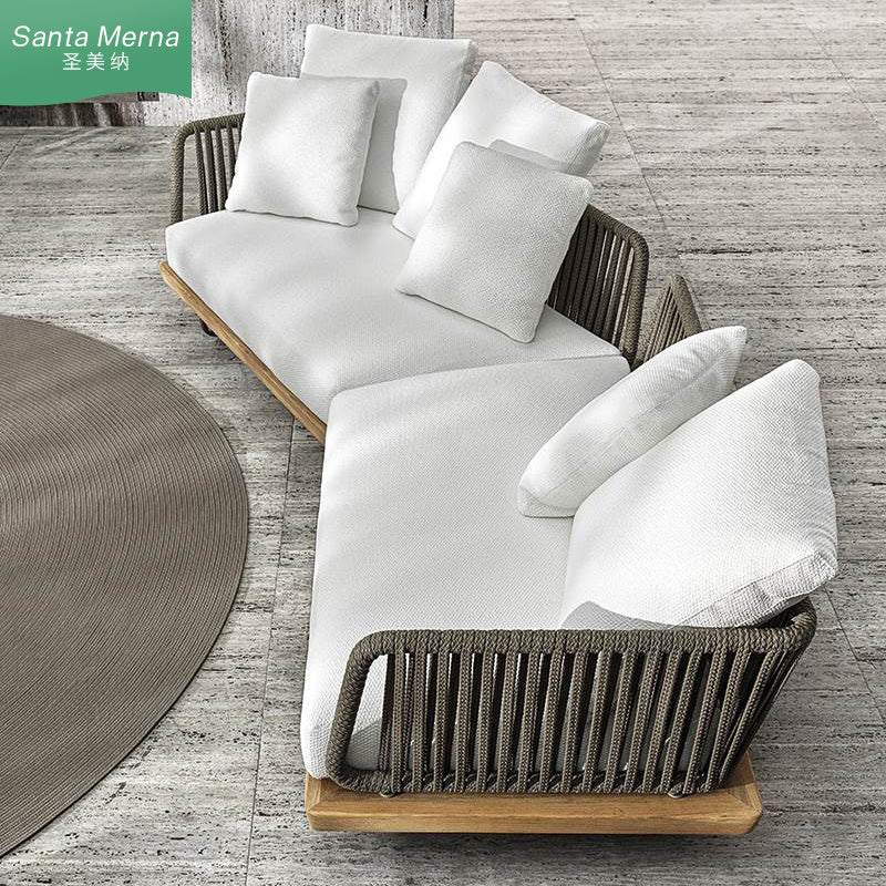 Sunrett Teak Sofa – Eco-Friendly Rattan & Bamboo Nordic Sofa with Weather Protection
