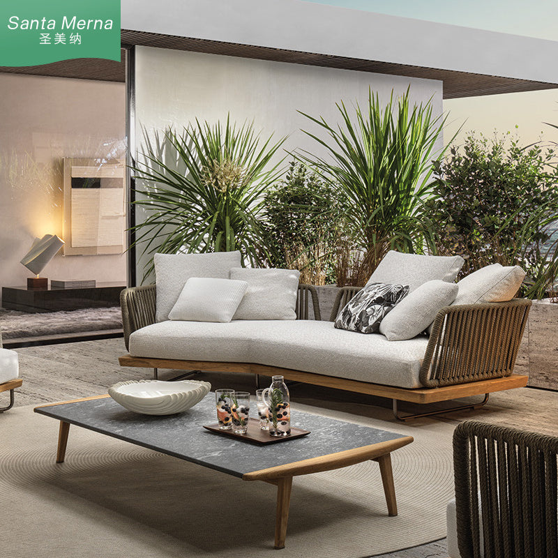 Sunrett Teak Sofa – Eco-Friendly Rattan & Bamboo Nordic Sofa with Weather Protection