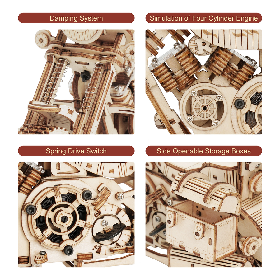 DIY Wooden Cruiser Motorcycle Model Kit – 420 Pcs Building Block Set for Kids & Adults
