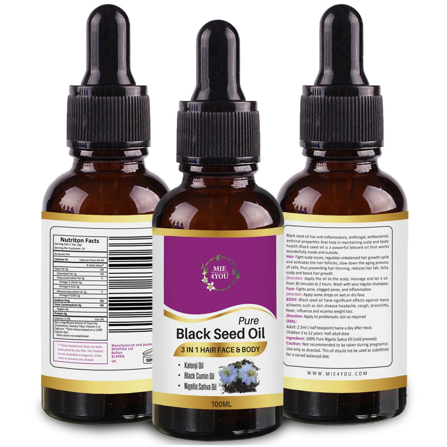 Pure black seed oil bottles